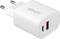 Bílý USB nabíjecí adaptér do zásuvky s evropskými zástrčkami a dvěma USB porty, jeden z nich je označen červeně. Na adaptéru je vytištěn název značky 'LINDY'.
