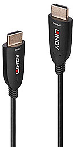 Dva černé HDMI kabely s logem 'LINDY' na konektorech.