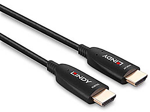 Dva černé HDMI kabely s nápisem 'LINDY' na konektorech.