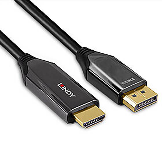 Černý HDMI kabel se zlatými konektory s vytištěnou značkou 'Lindy'.