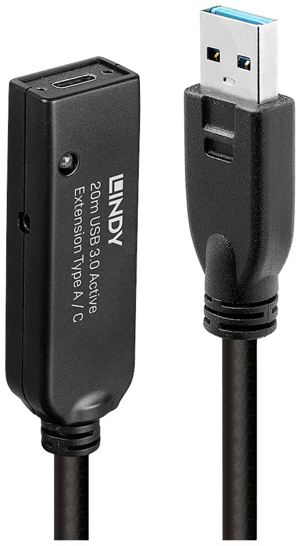 LINDY USB kabel USB 3.2 Gen1 USB-A zástrčka, USB-C ® zásuvka 20.00 m černá 43375
