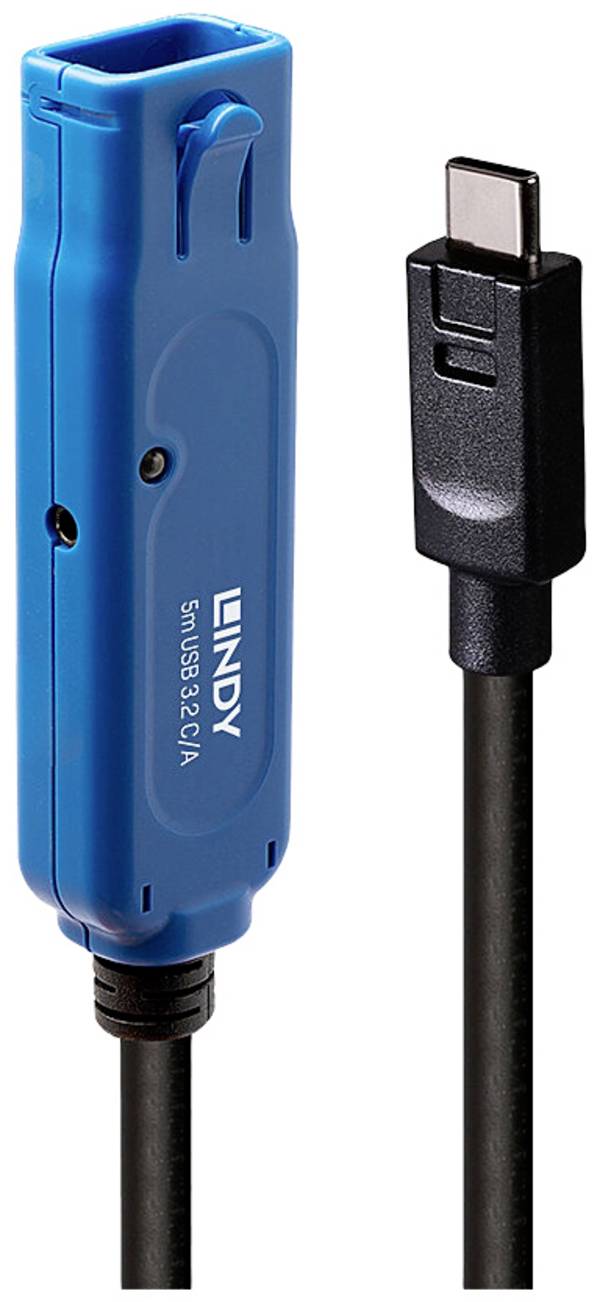 LINDY USB kabel USB 3.2 Gen1 USB-A zásuvka, USB-C ® zástrčka 5.00 m černá/modrá 43380