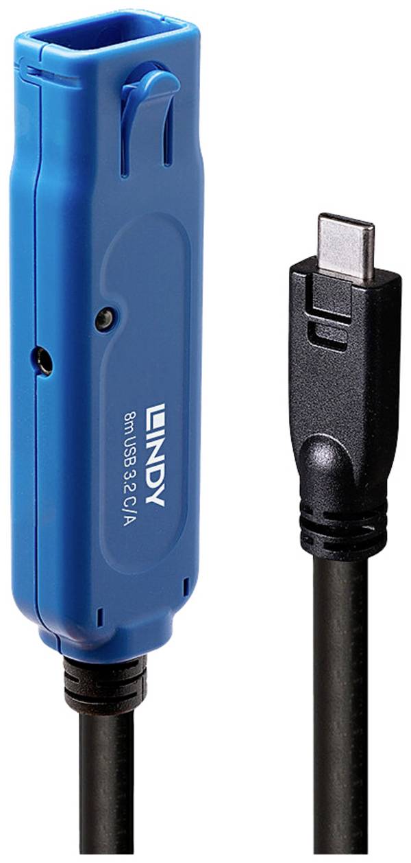LINDY USB kabel USB 3.2 Gen1 USB-A zásuvka, USB-C ® zástrčka 8.00 m černá/modrá 43381