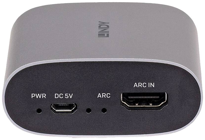 Kompaktní adaptér s HDMI a Micro-USB porty. Obsahuje potisky 'ARC IN', 'ARC', 'PWR', 'DC 5V'.