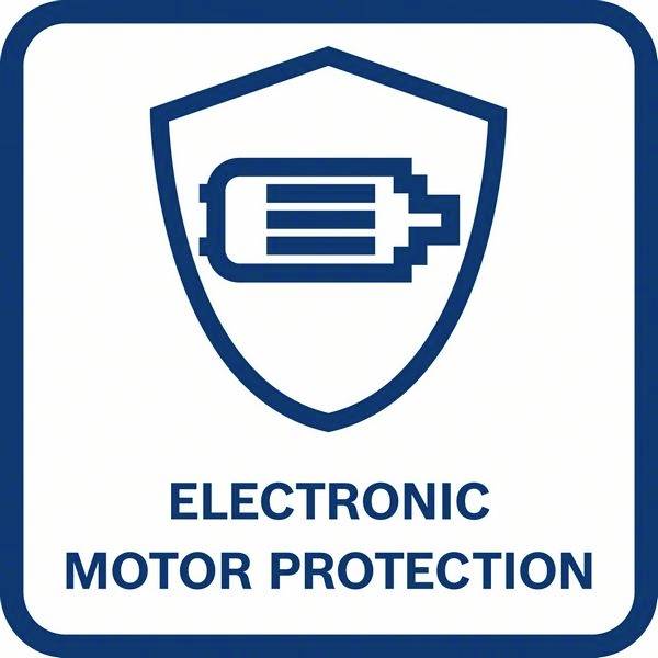 Modrý symbol motoru uvnitř štítu, pod ním text 'Elektronická ochrana motoru'