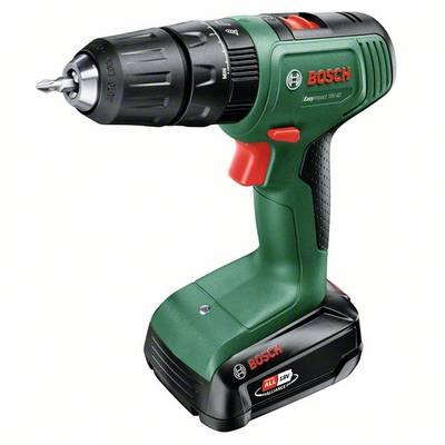 Zelený aku šroubovák Bosch s černými a červenými detaily, model 'EasyImpact 18V'. Leží na bílém povrchu.