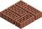 Šest prázdných, obdélníkových cihel je navršeno na sebe v čtvercovém uspořádání. Mají červenohnědou barvu.