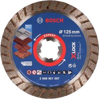 Diamantový kotouč Bosch Expert, 125 mm, vhodný pro úhlové brusky X-Lock. Ideální pro řezání betonu a cihel.