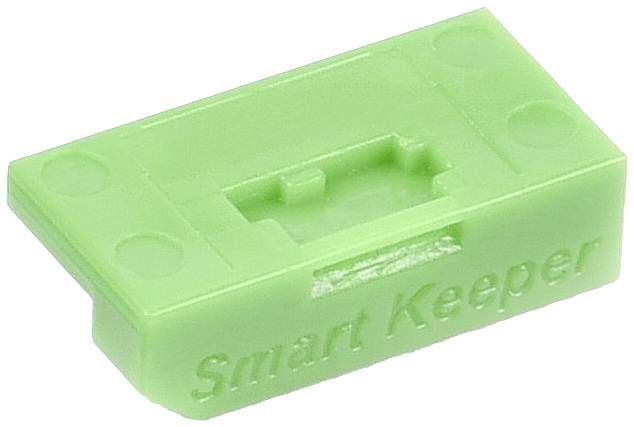 Zelený plastový konektor s nápisem 'Smart Keeper'.