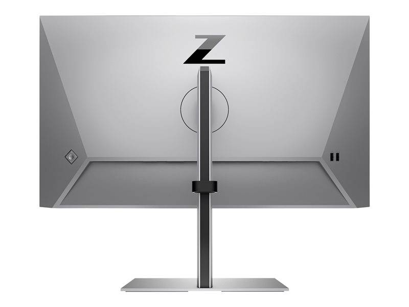 Šedý počítačový monitor zezadu, s graficky stylizovaným logem 'Z' nahoře a štíhlou podstavou uprostřed.