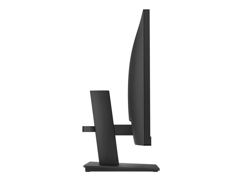 Boční pohled na plochý počítačový monitor umístěný na podstavci, zobrazující štíhlý design a minimalistický tvar.