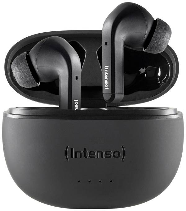 Intenso T300A  Headset do uší (In Ear) Bluetooth® stereo černá Potlačení hluku Indikátor nabití, headset, Nabíjecí pouzdro, dotykové ovládání
