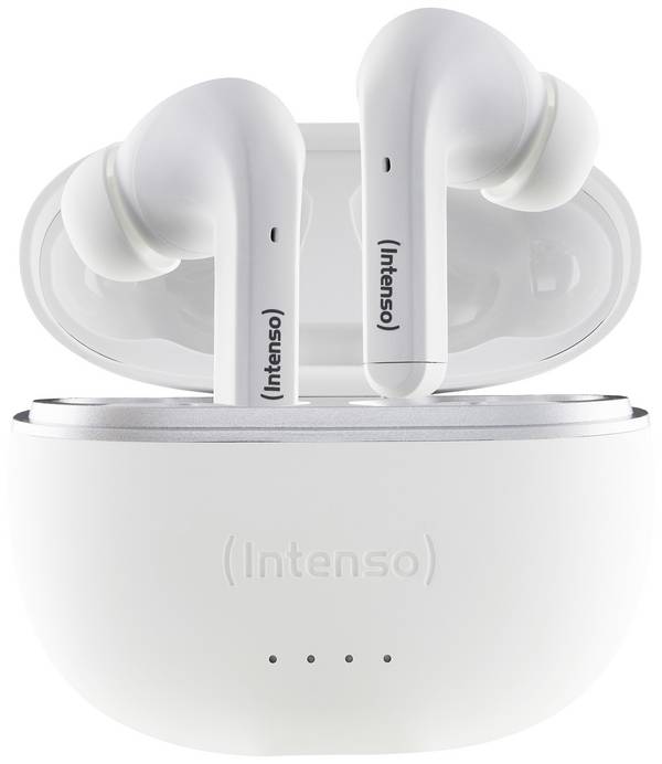 Intenso T302A  Headset do uší (In Ear) Bluetooth® stereo bílá Potlačení hluku Indikátor nabití, headset, Nabíjecí pouzdro, dotykové ovládání