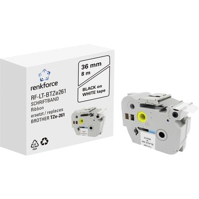 Kazeta se štítkovací páskou 'Renkforce RF-LT-BTZe261'. Velikost: 36 mm, délka: 8 m. Černý text na bílém pásku. Kompatibilní s Brother TZe-261.
