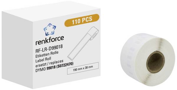 Renkforce etikety v roli kompatibilní náhradní DYMO DYMO 99018 190 x 38 mm papír bílá 110 ks trvalé víceúčelové etikety RF-6027840
