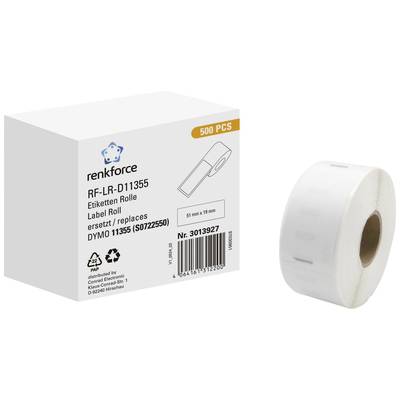 Etikety v roli s 500 kusy od Renkforce. Kompatibilní s DYMO 11355. Velikost štítků: 51 mm x 19 mm.