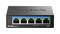 Černý síťový switch D-Link s pěti ethernetovými porty. LED diody indikují stav a rychlost připojení.