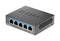 Černý síťový switch D-Link DGS-105 s pěti ethernetovými porty. Na přední straně jsou porty očíslovány od 1 do 5.