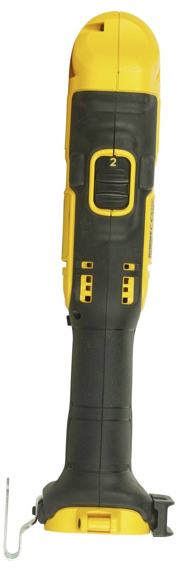 Žluto-černý přenosný elektrický nástroj se dvěma rychlostními stupni, vhodný pro různé řemeslné práce.