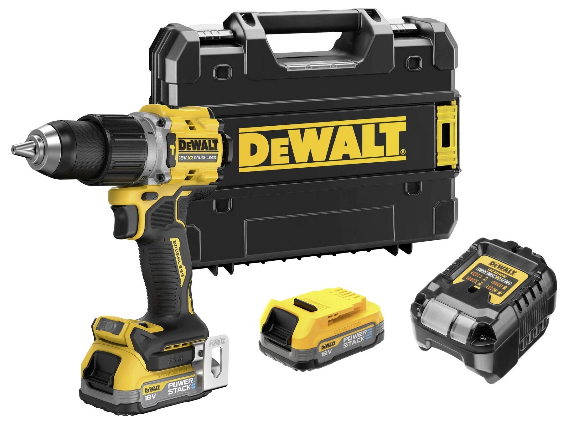 Sada akumulátorového šroubováku s nabíječkou a baterií od DeWalt, prezentována vedle robustního černého přepravního kufříku. Ideální pro všestranné DIY projekty.