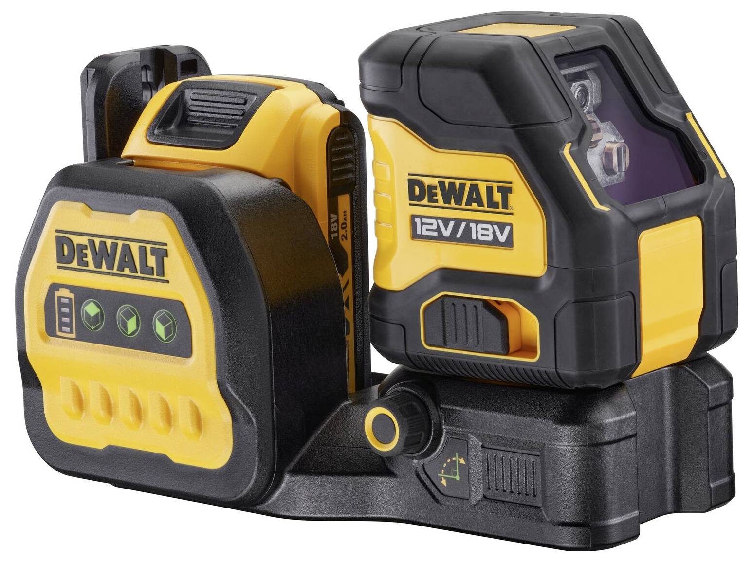 DeWalt 12V/18V laserový nivelační přístroj se stativovou přípojkou a LED displejem, ideální pro přesné měření na stavbách.