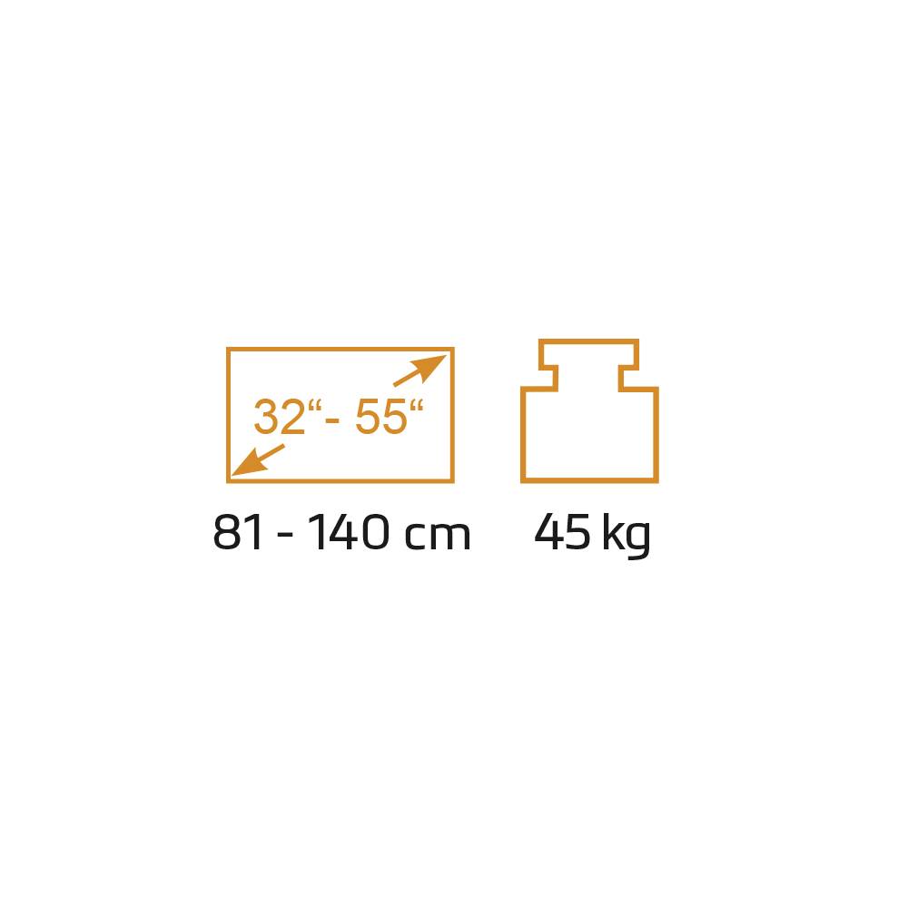 Rozměry: 81 - 140 cm; Hmotnost: 45 kg; Velikost obrazovky: 32" - 55".