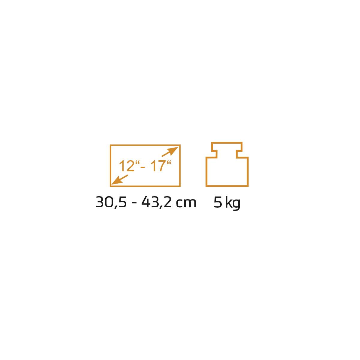 Velikosti tabletů: 30,5-43,2 cm (12"-17"). Hmotnost: 5 kg.