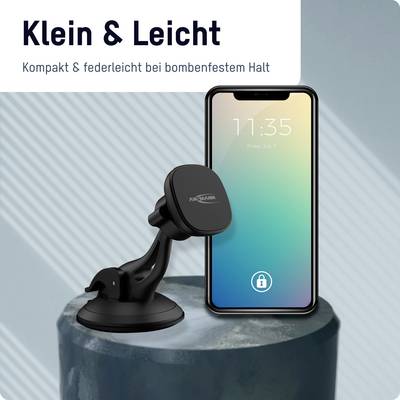 Smartphone na magnetickém držáku, text nahoře: Malý & Lehký. Kompaktní & nadmíru lehký s absolutně spolehlivým uchycením.