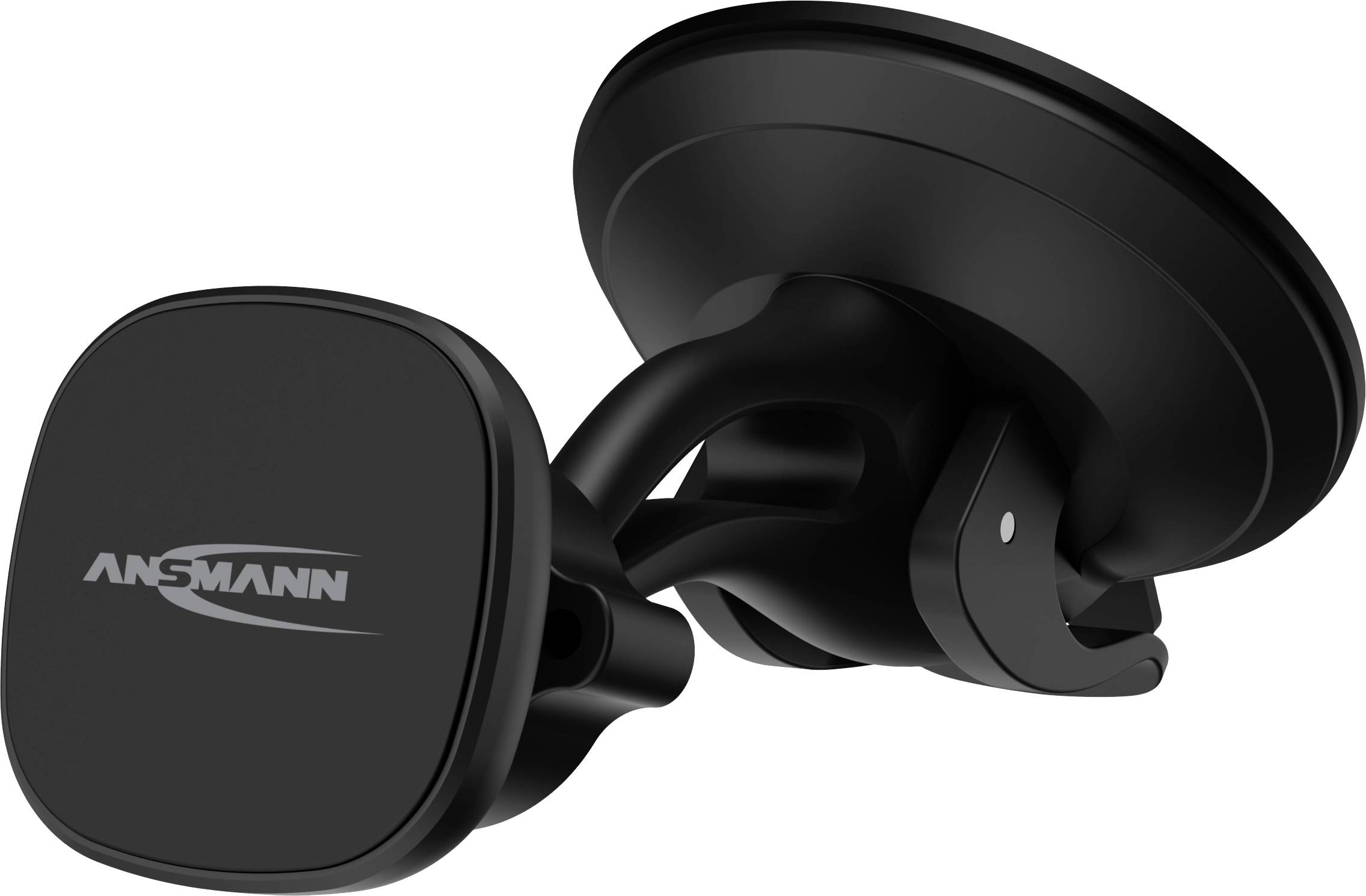 Černý magnetický držák Ansmann pro smartphony ukazuje stabilní a flexibilníuchycení.
