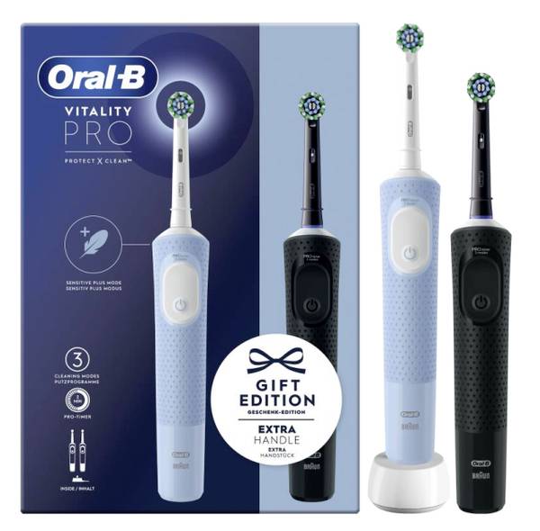 Oral-B Vitality Pro D103 Duo elektrický kartáček na zuby, rotační/pulzní, bílá, modrá, černá, 4210201446514