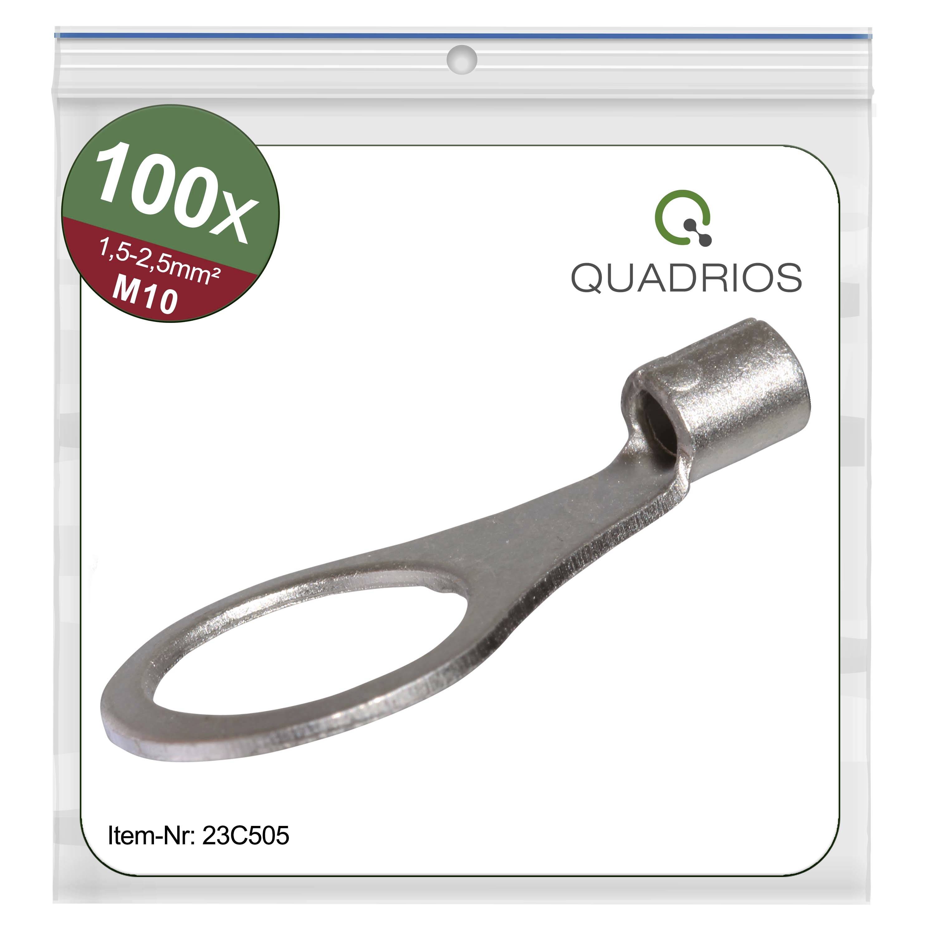 'QUADRIOS' kroužkový kabelový oko M10, 1,5-2,5mm², 100 kusů v balení. Číslo artiklu: 23C505. Vhodný především pro propojení kabelů.