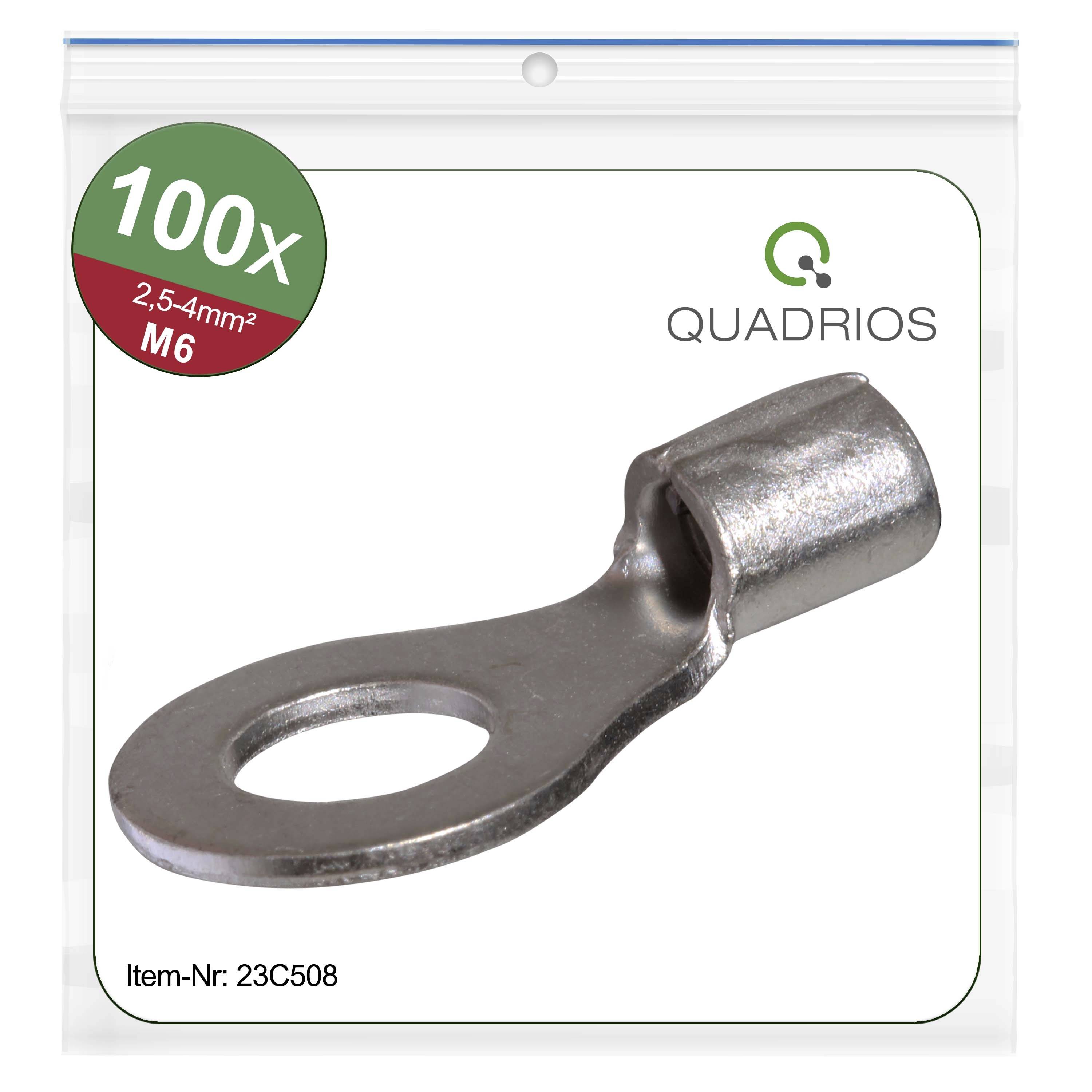 Uzavřený plastový sáček obsahující 100 kabelových ok velikosti M6 pro vodiče o průřezu 2,5-4 mm², katalogové číslo 23C508.