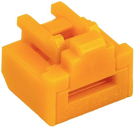 Oranžový blokovač USB portů s nápisem 'Smart Keeper'. Brání neoprávněnému přístupu k USB připojením.