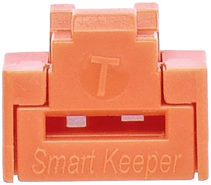 Oranžový kryt USB portu s nápisem 'Smart Keeper' a vyrytým 'T' na horní straně.