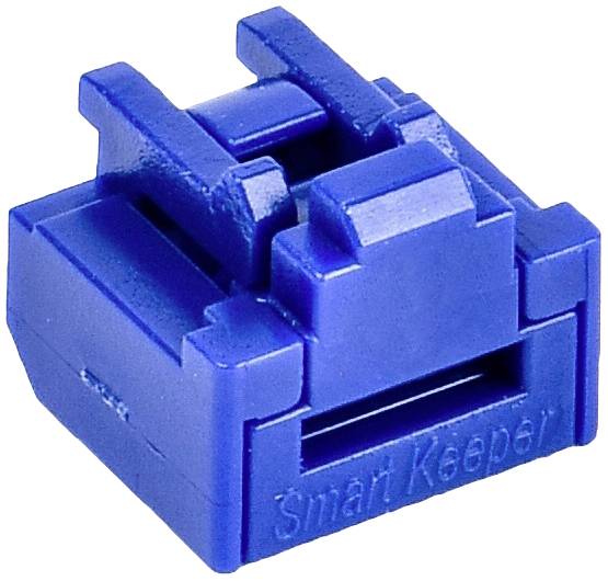Modrý kryt portu USB s nápisem 'Smart Keeper', který zabraňuje neoprávněnému přístupu k USB portům.
