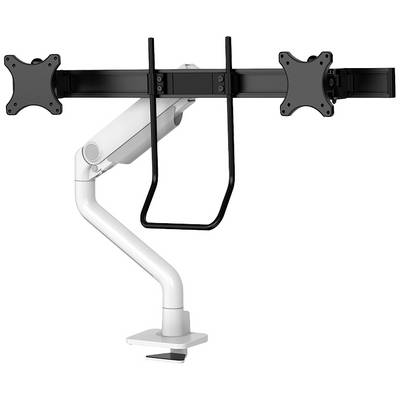 Monitor arm se dvěma úchyty, naklápěcí a výškově nastavitelný pro ergonomické umístění displeje.