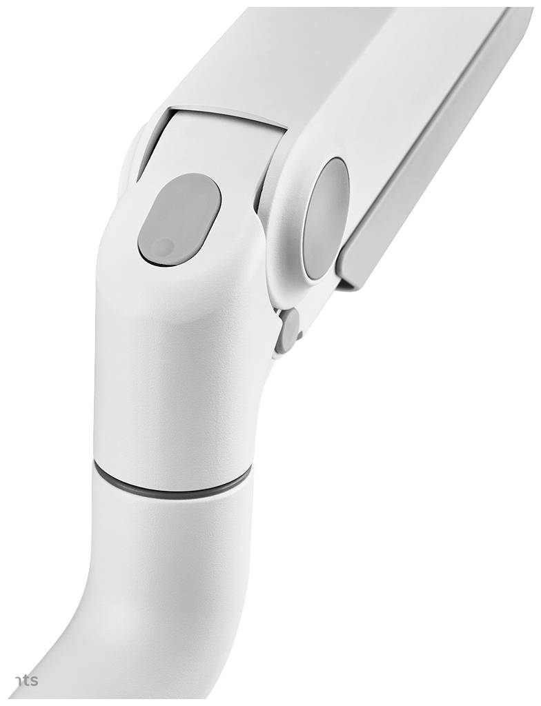 Šedý, moderní kloubový díl zařízení, pravděpodobně domácího robota nebo stolu. Minimalistický design.