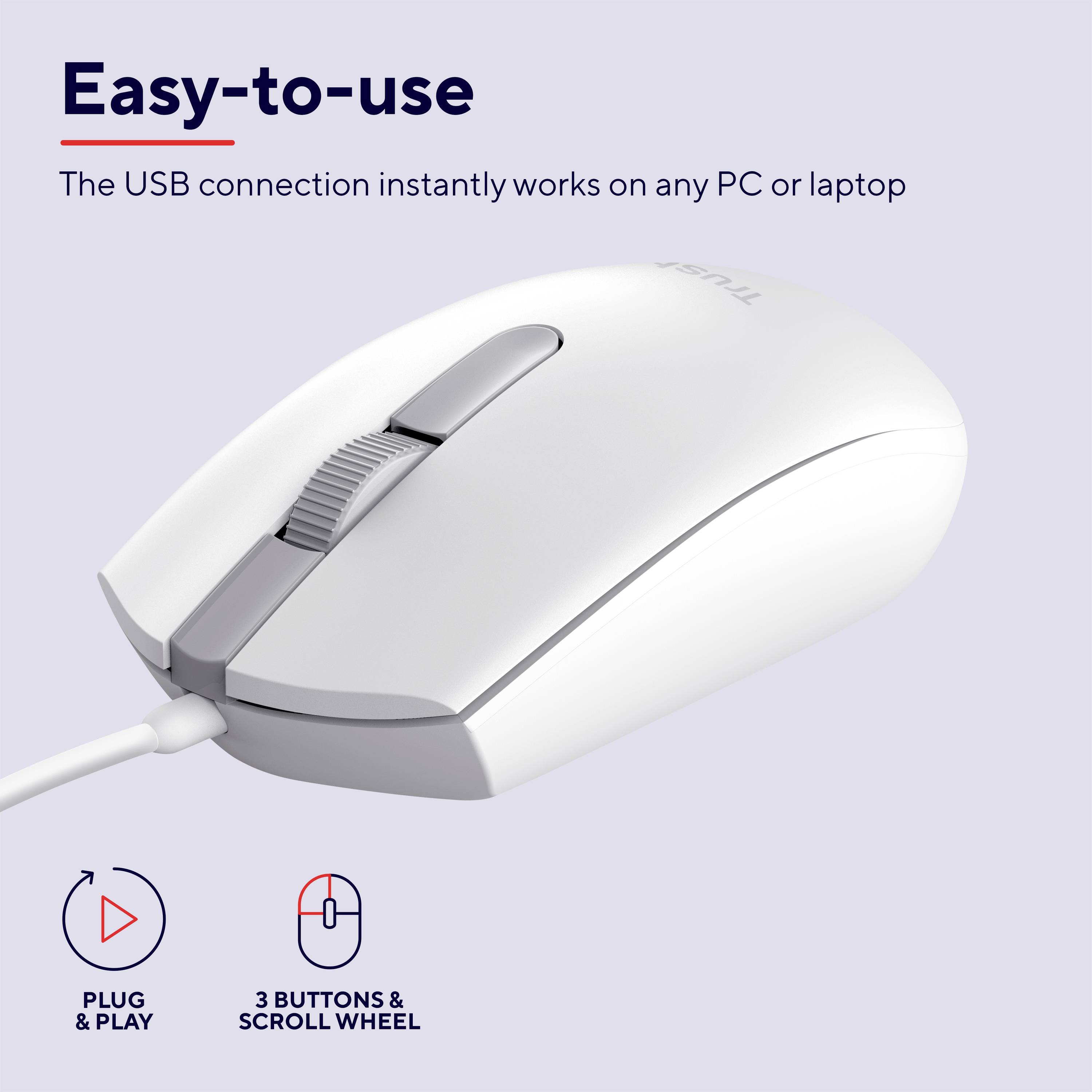 Trust TM-101W optická myš, přenos USB, 3 tlačítko, 1200 dpi, bílá-3