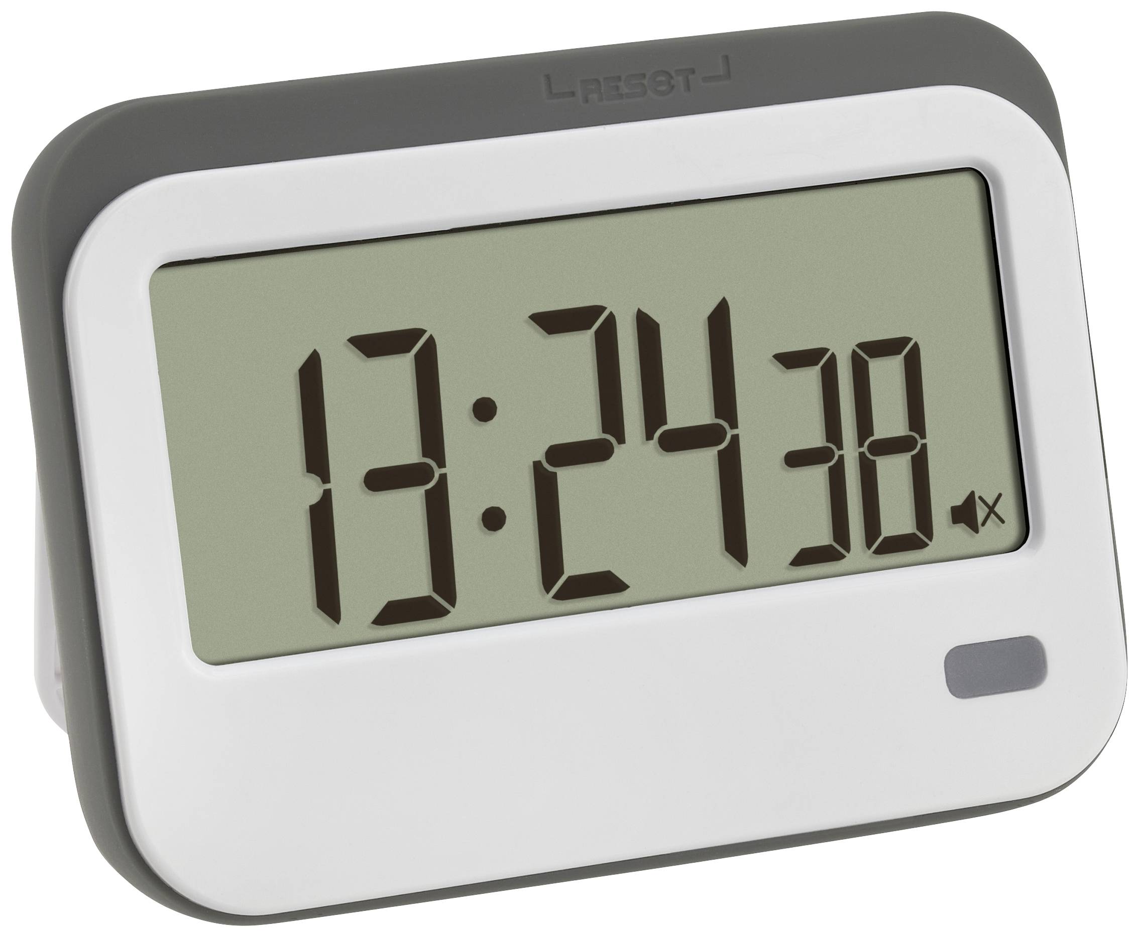 Digitální hodiny ukazují '13:24:38', žádné alarmové symboly nejsou viditelné.