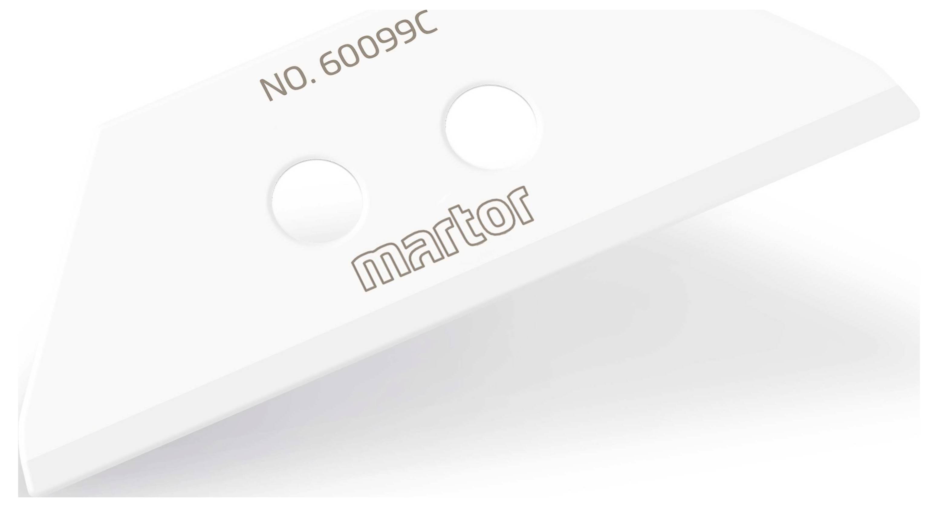 Náhradní čepel s nápisem 'No. 60099C martor', vhodná pro bezpečnostní nože, oboustranně broušená, bílého designu.
