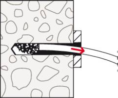 Diagram znázorňuje šipku, která představuje pohyb materiálů malým tunelem v hornině.