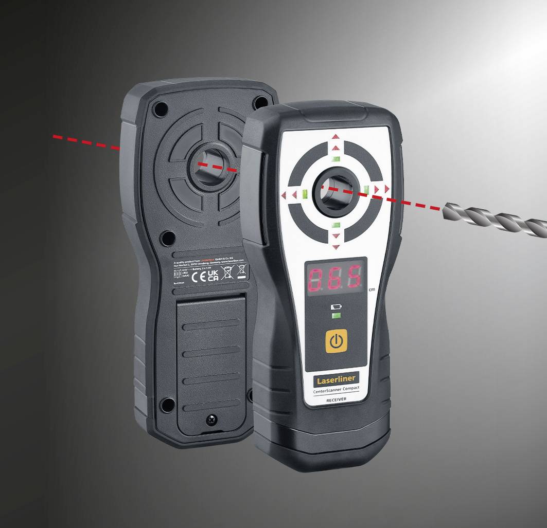 Zařízení pro detekci kabelů s digitálním displejem zobrazuje číselnou hodnotu. Červený laserový signál ukazuje polohu. Účel použití: vyhledávání kabelů.