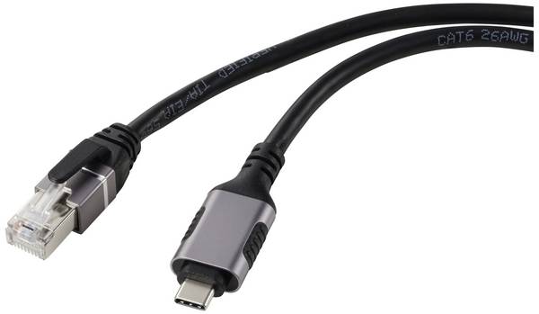 Renkforce USB, síťový kabelový adaptér [1x USB-C® zástrčka - 1x RJ45 zástrčka]  3.00 m hliníková zástrčka