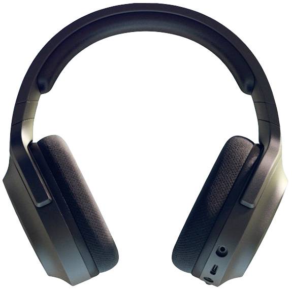 Černá over-ear sluchátka s polštářkovými náušníky a USB konektorem na jedné straně sluchátek.