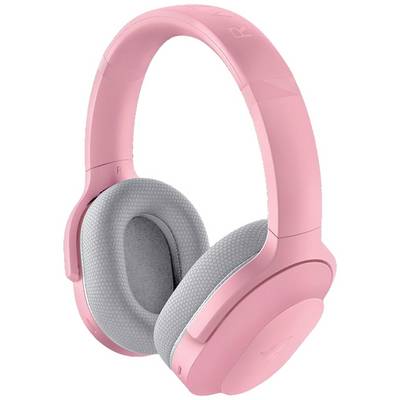 Růžová bezdrátová sluchátka Over-Ear s šedými náušníky, moderního designu.