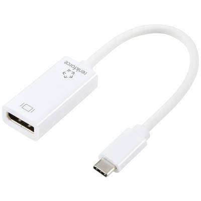 Bílý adaptér s USB-C konektorem na jedné straně a HDMI výstupem na straně druhé, který se používá pro přehrávání videa.