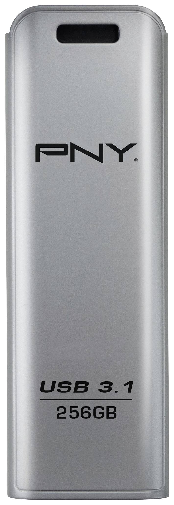 Stříbrný USB flash disk od PNY s nápisem '256GB USB 3.1'.