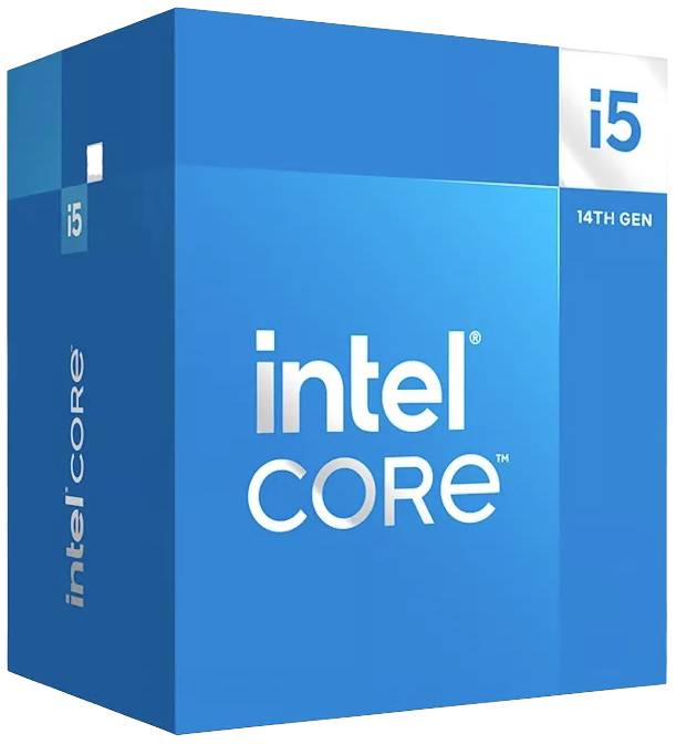 Procesorové balení Intel Core i5 14. generace v modré barvě, které prominentně zobrazuje logo a číslo modelu na přední straně.