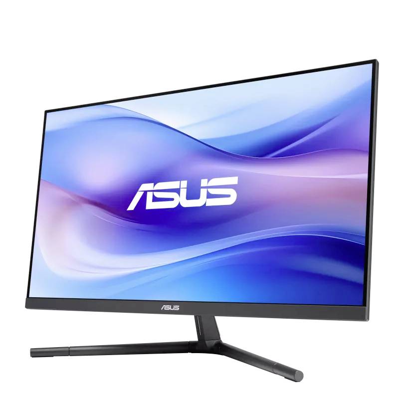 Monitor ASUS s elegantním designem a modro-fialovým pozadím.