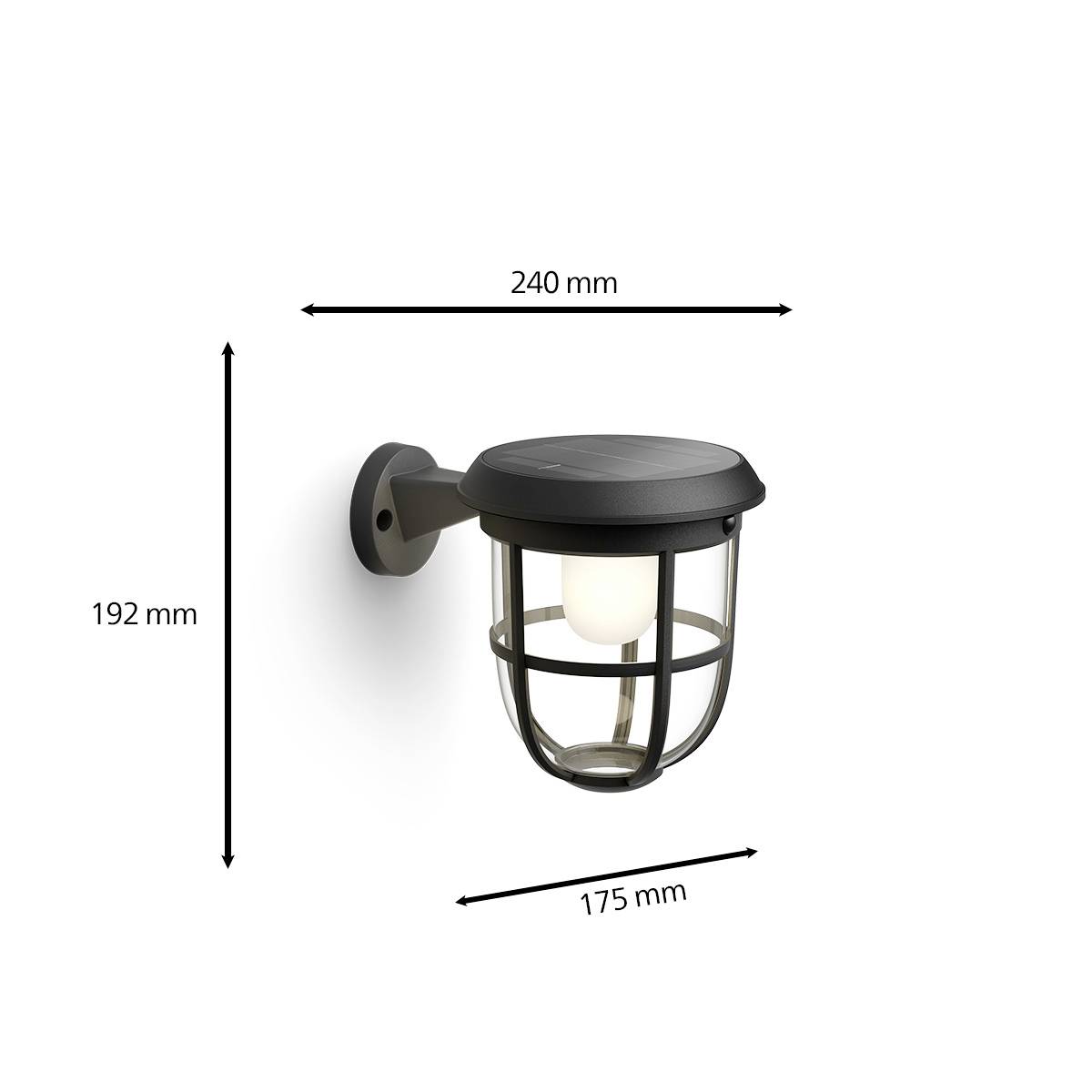 Nástěnná lampa s černým kovovým designem klece, rozměry: 192 mm výška, 240 mm šířka, 175 mm hloubka vyložení. Včetně žárovky.